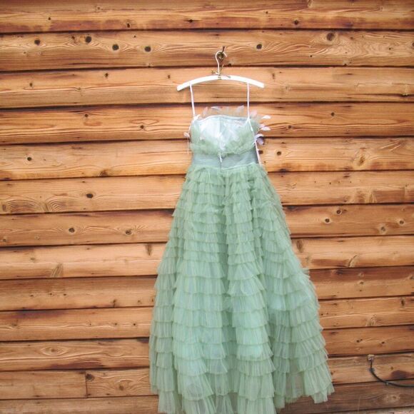 MAC DUGGAL 20530 Green Strapless Ruffle Gown with Feathers 4 - Picture 10 of 12